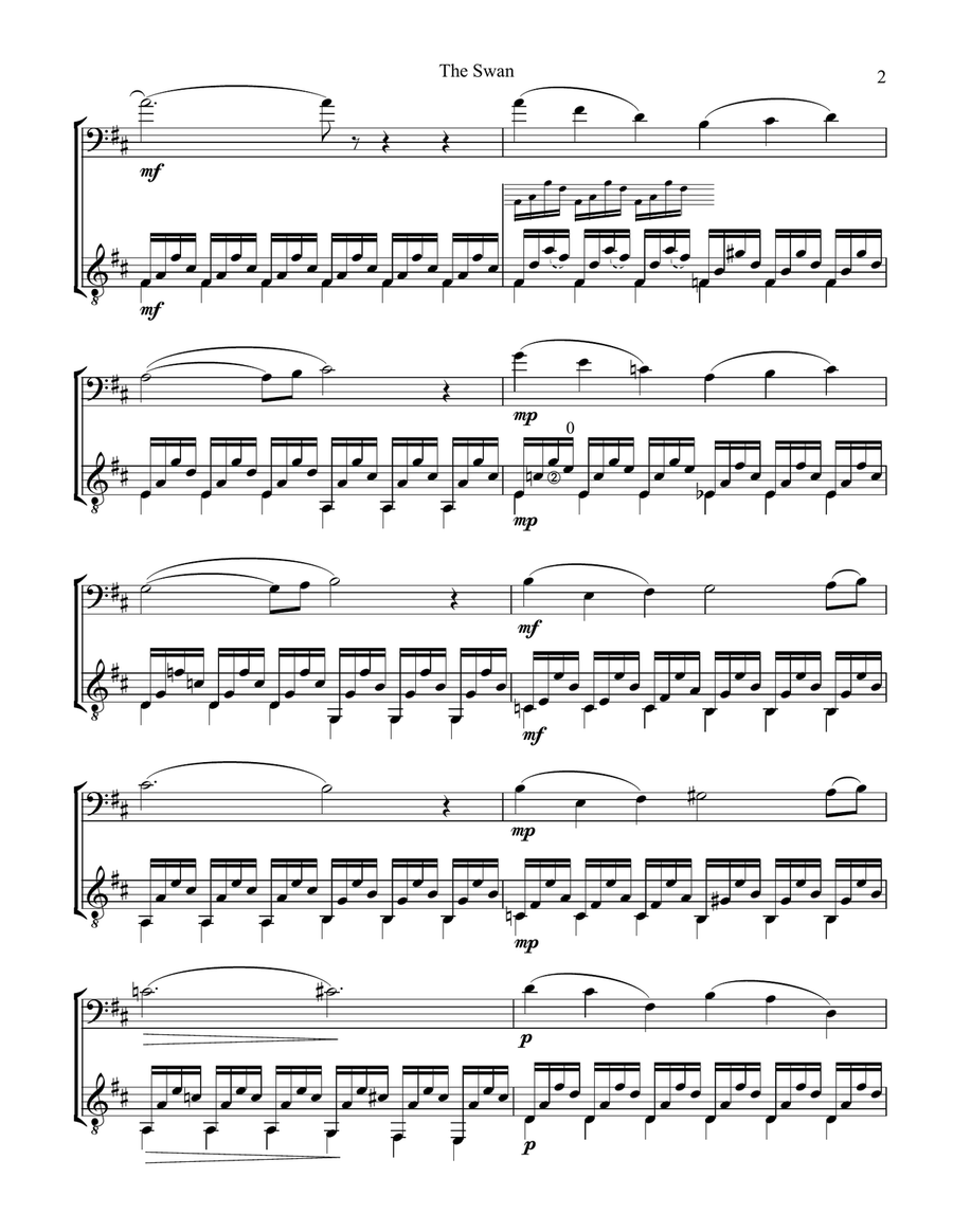 The Swan / Le cygne for cello and guitar (D major) String Duet scores gallery preview page 3