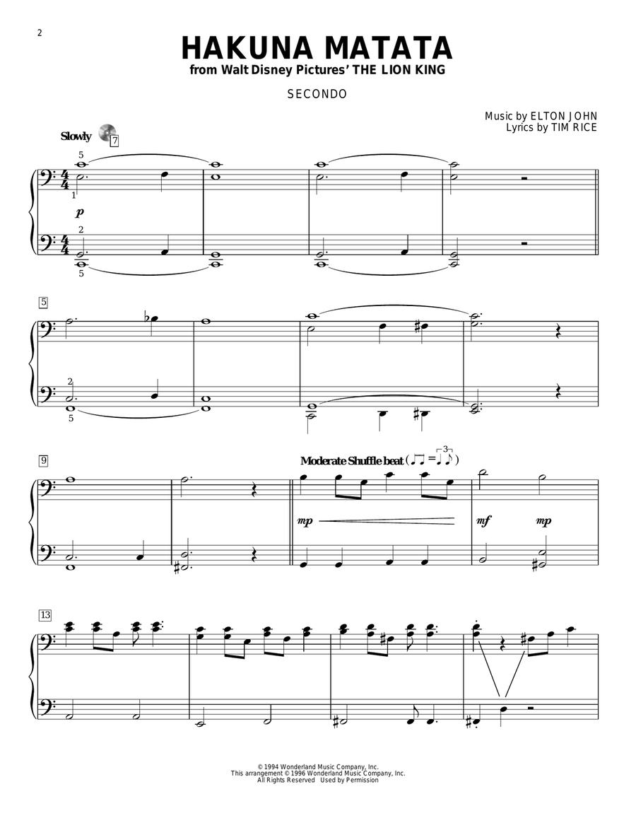Hakuna Matata (from The Lion King) Piano Duet scores gallery preview page 1