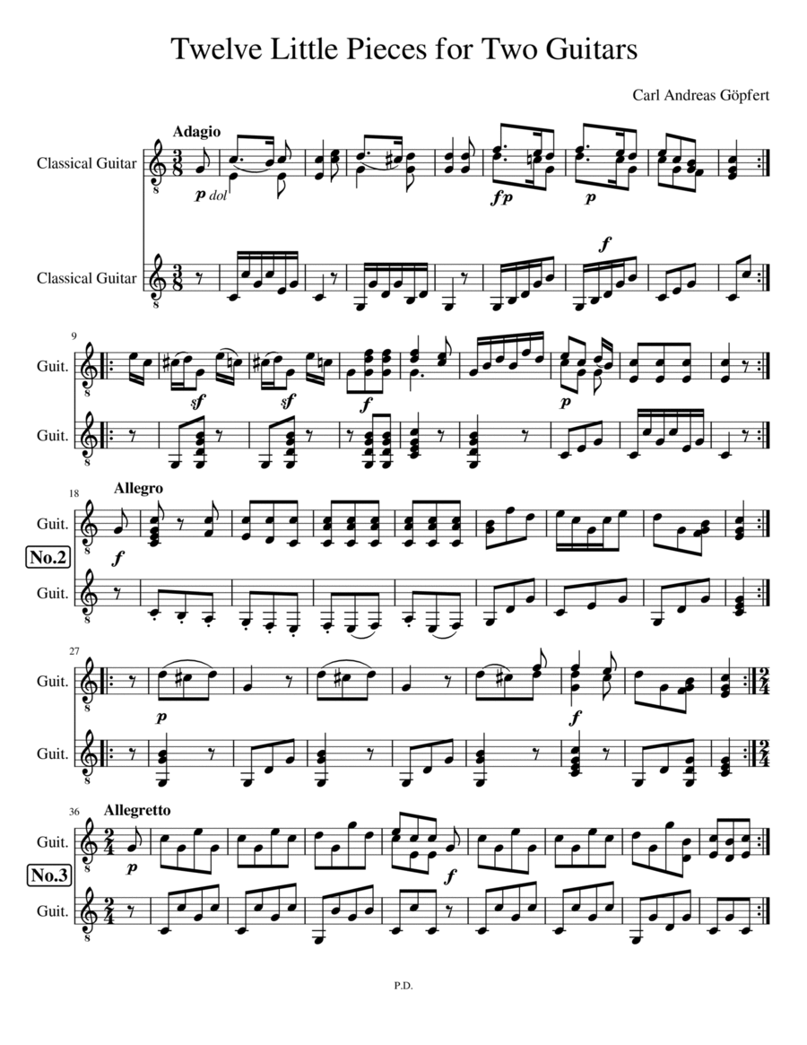 12 pequeñas piezas para 2 guitarras Acoustic Guitar scores gallery preview page 1