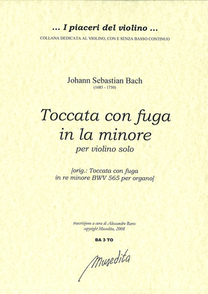 Book cover for Toccata con fuga in la minore per violino solo