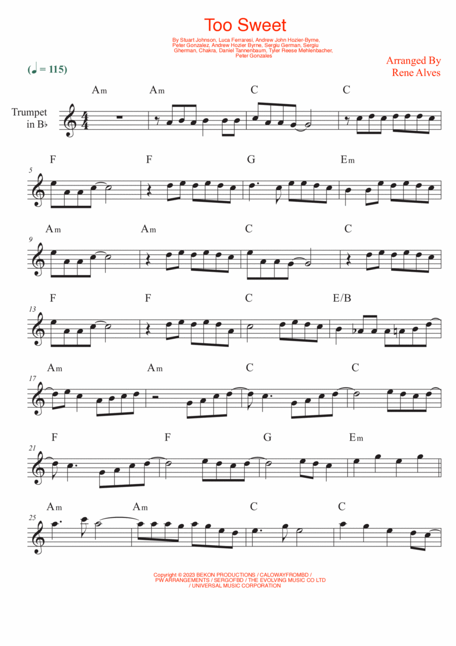 Too Sweet B-Flat Trumpet scores gallery preview page 1