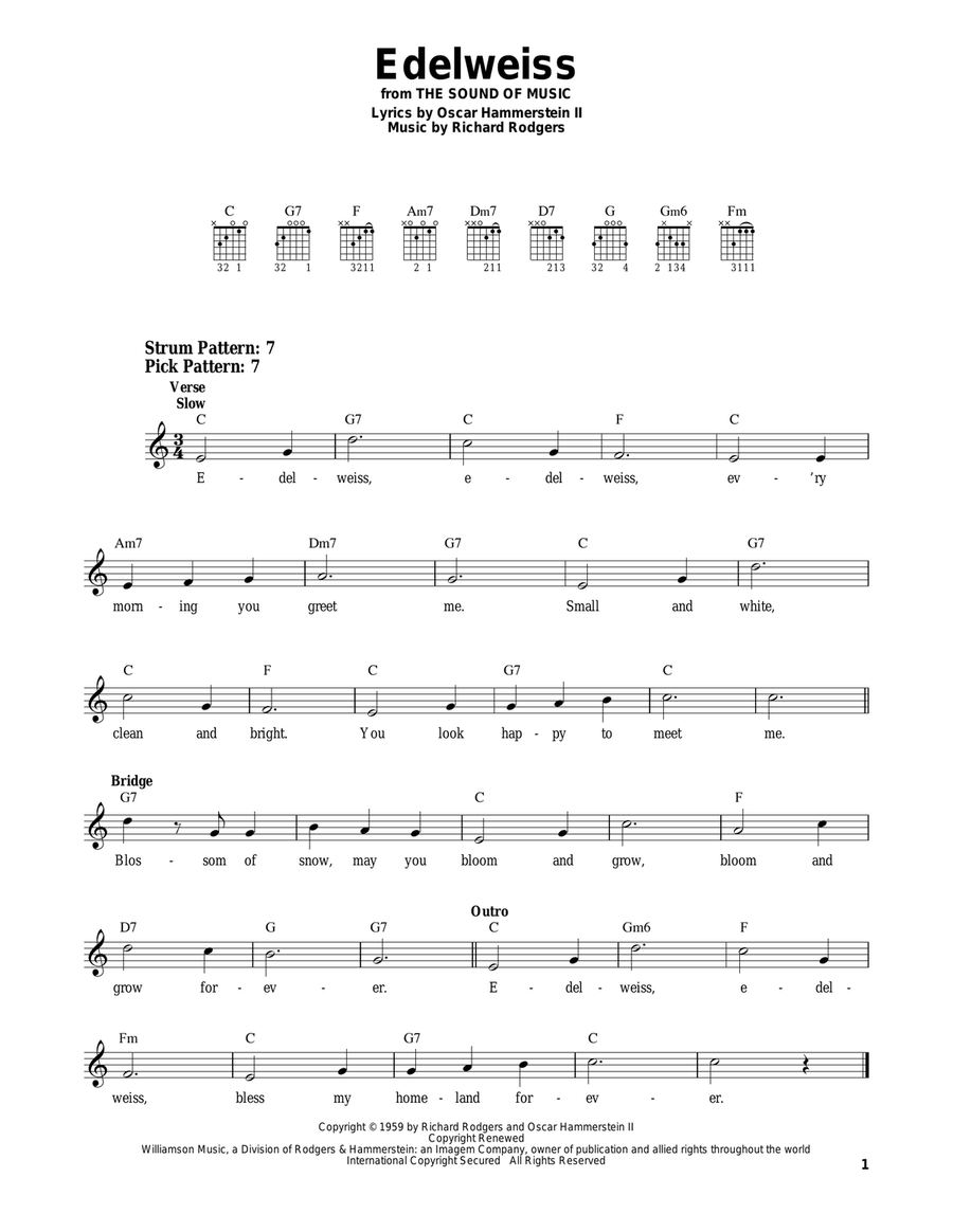 Edelweiss (from The Sound of Music) Easy Guitar scores gallery preview page 1