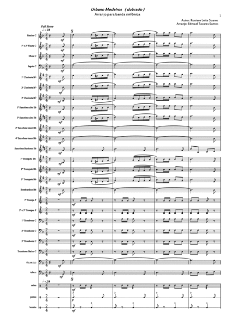 Urbano Medeiros (dobrado): arranjo para banda-sinfônica Concert Band scores gallery preview page 2