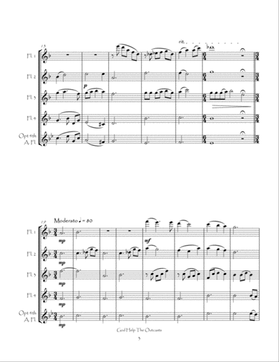 God Help The Outcasts Flute Quartet scores gallery preview page 5