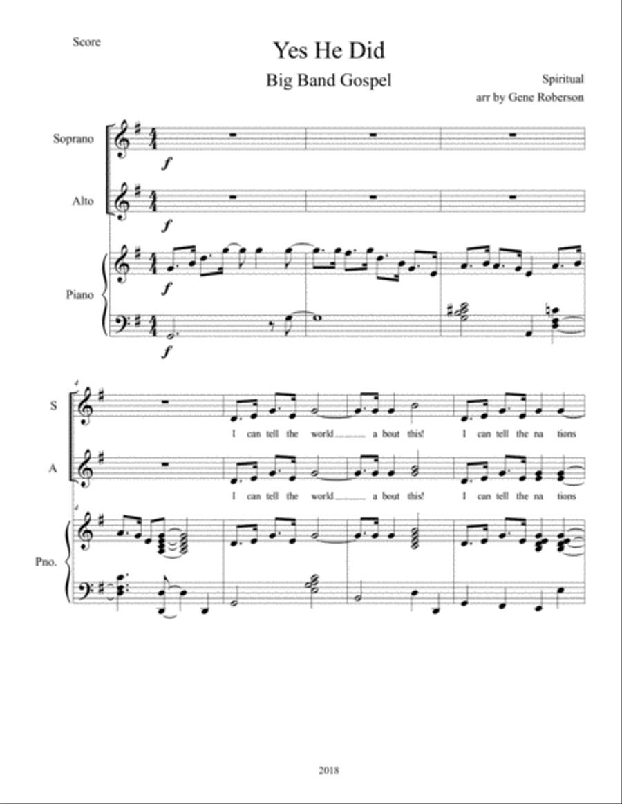 Yes! He Did! SSA Choir Intermediate SSA scores gallery preview page 2