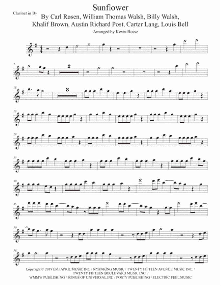Sunflower Clarinet Solo scores gallery preview page 1