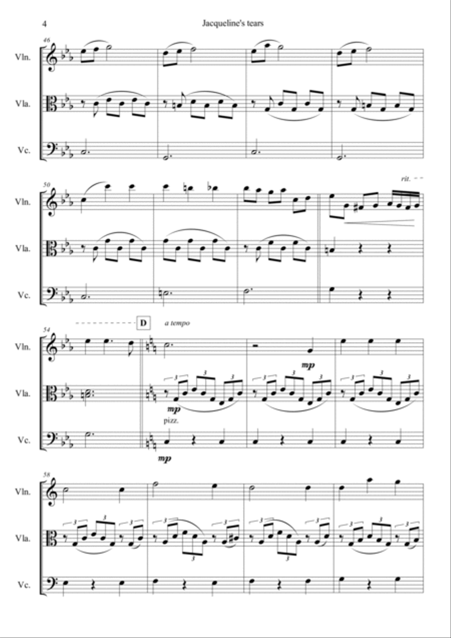 Jacqueline's Tears String Trio scores gallery preview page 4