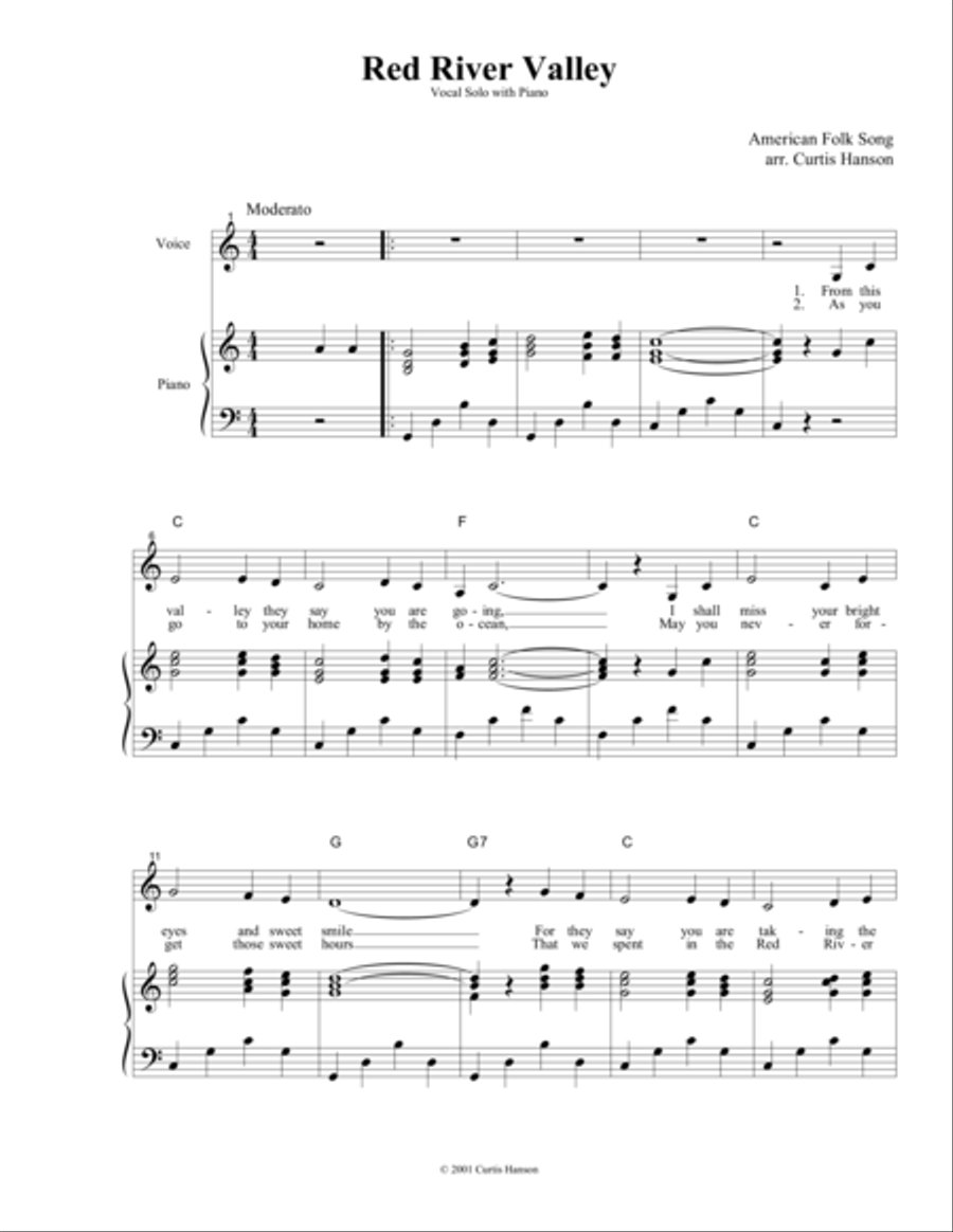 Red River Valley (key of C) Voice Solo scores gallery preview page 1