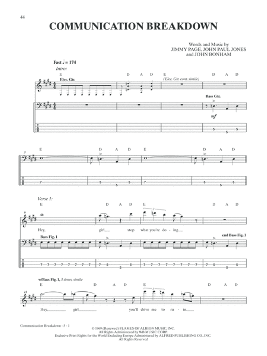 Led Zeppelin -- I Platinum Bass Guitar Bass Guitar Tablature scores gallery preview page 5