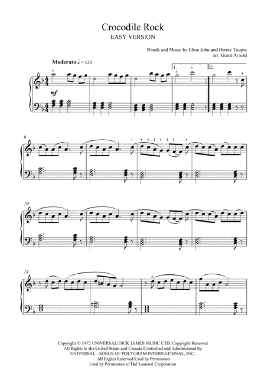 Crocodile Rock Crocodile Rock Easy Piano scores gallery preview page 1