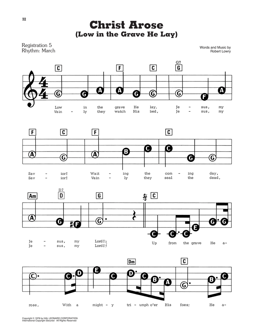 Christ Arose (Low In The Grave He Lay) Electronic Keyboard scores gallery preview page 1