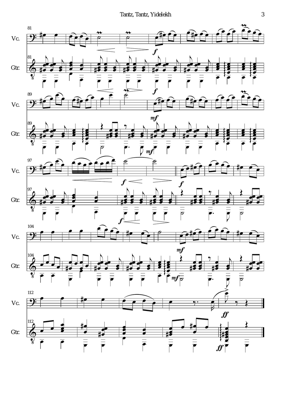 Tantz tantz yidelekh for cello and guitar String Duet scores gallery preview page 3