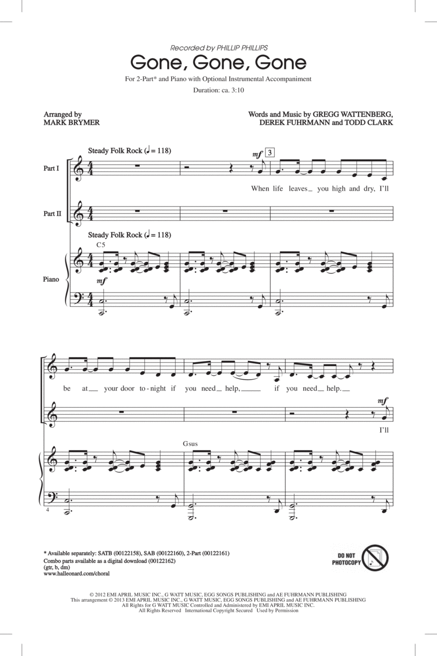 Gone, Gone, Gone Gone, Gone, Gone 2-Part scores gallery preview page 1