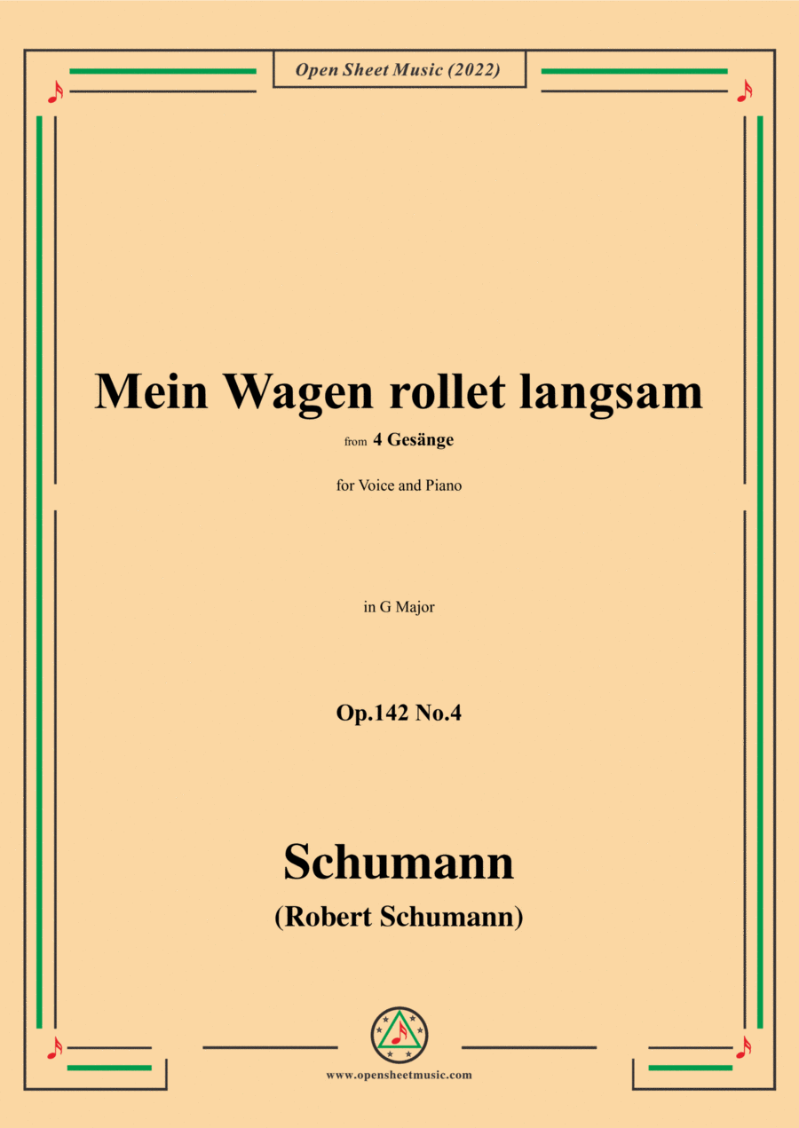 Schumann-Mein Wagen rollet langsam,in G Major,Op.142 No.4 Voice scores gallery preview page 1