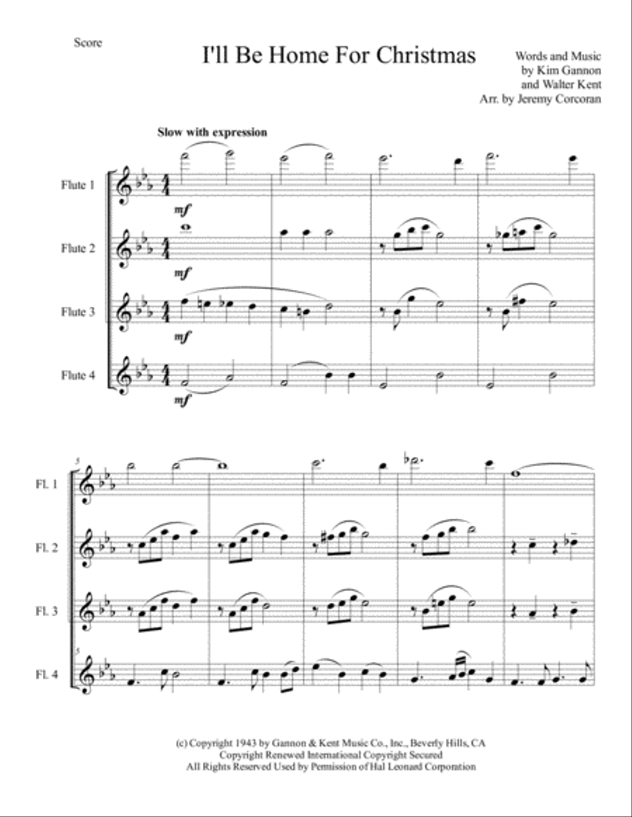 I'll Be Home For Christmas Woodwind Quartet scores gallery preview page 2