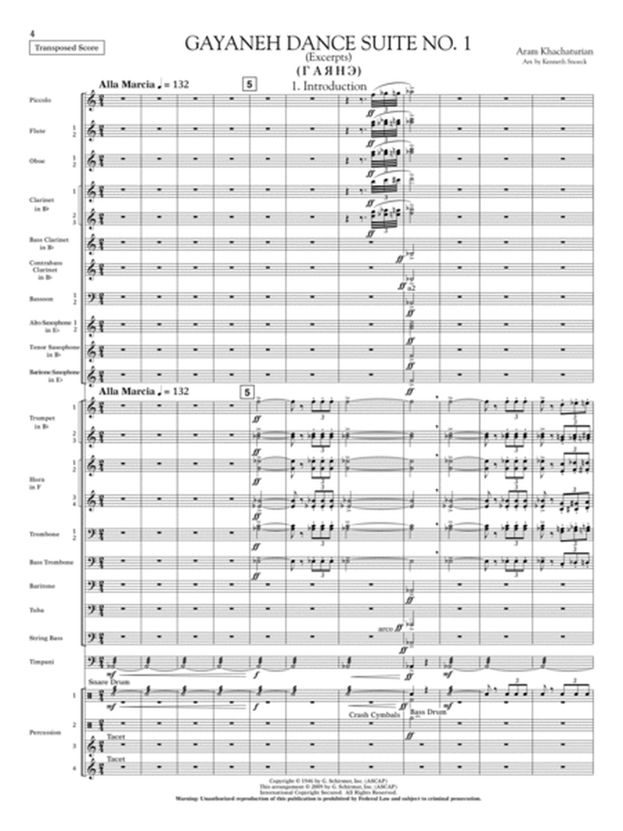Gayenah Dance Suite No. 1 (Excerpts) (arr. Kenneth Snoeck) - Conductor Score (Full Score)