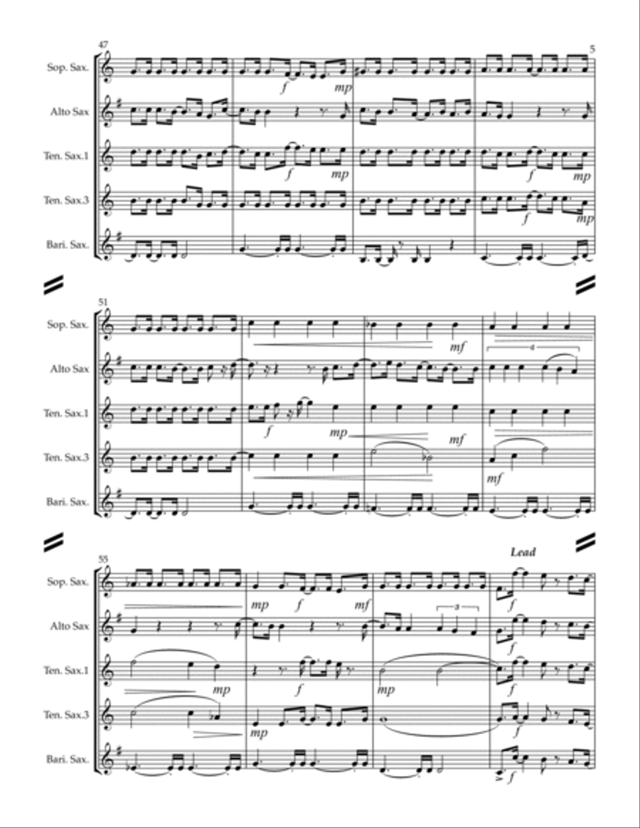 Build Me Up, Buttercup Saxophone Quintet scores gallery preview page 6
