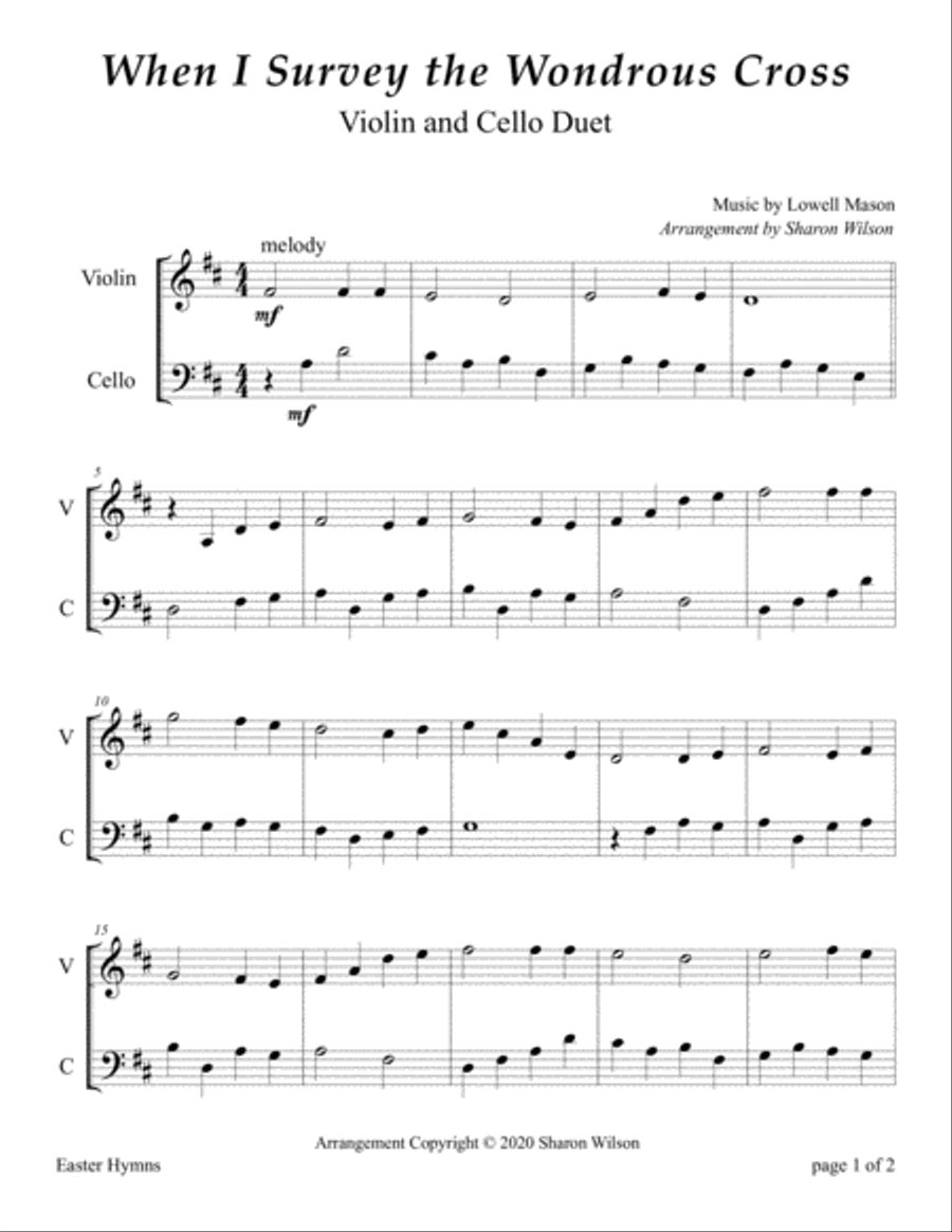 When I Survey the Wondrous Cross (for String Duet – Violin and Cello) String Duet scores gallery preview page 3