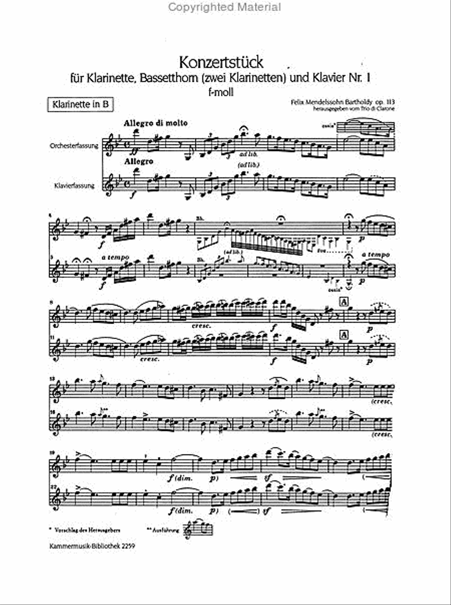 Concert Piece No. 1 in F minor [Op. 113] MWV Q 23 Clarinet scores gallery preview page 3