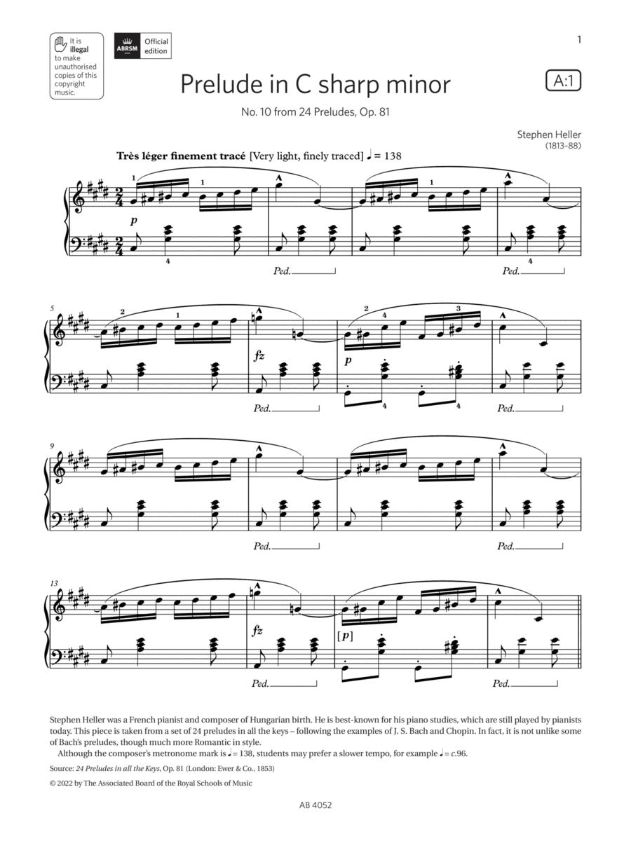 Prelude in C sharp minor (Grade 6, list A1, from the ABRSM Piano Syllabus 2023 & 2024) Piano Method scores gallery preview page 1