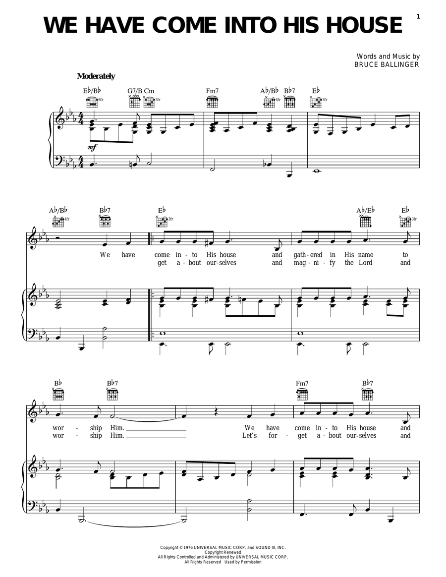 We Have Come Into His House Piano, Vocal, Guitar scores gallery preview page 1