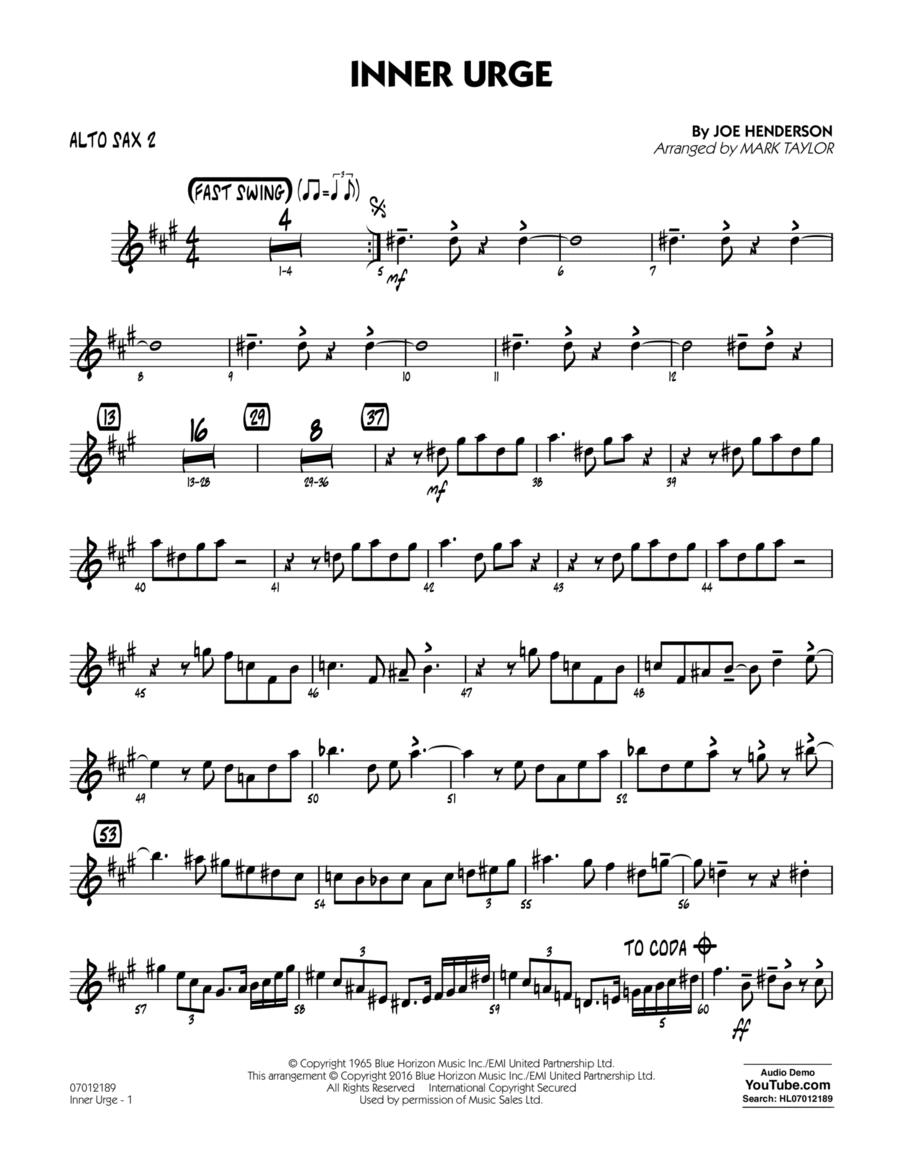 Inner Urge - Alto Sax 2 Inner Urge - Alto Sax 2 Alto Saxophone scores gallery preview page 1