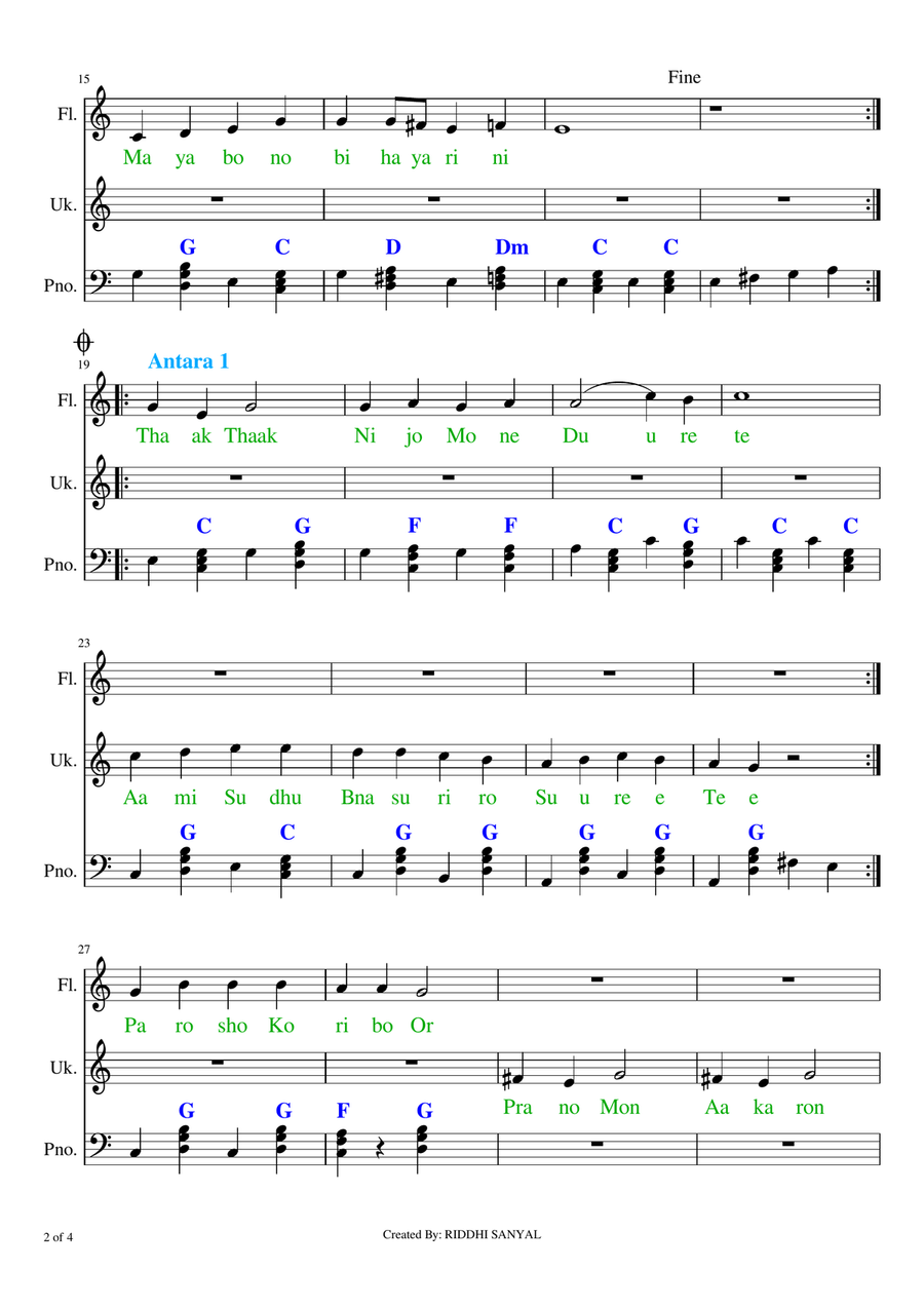 Mayabono Biharini Horini | A Tagore Song | Sheet Music in C Piano, Vocal scores gallery preview page 2