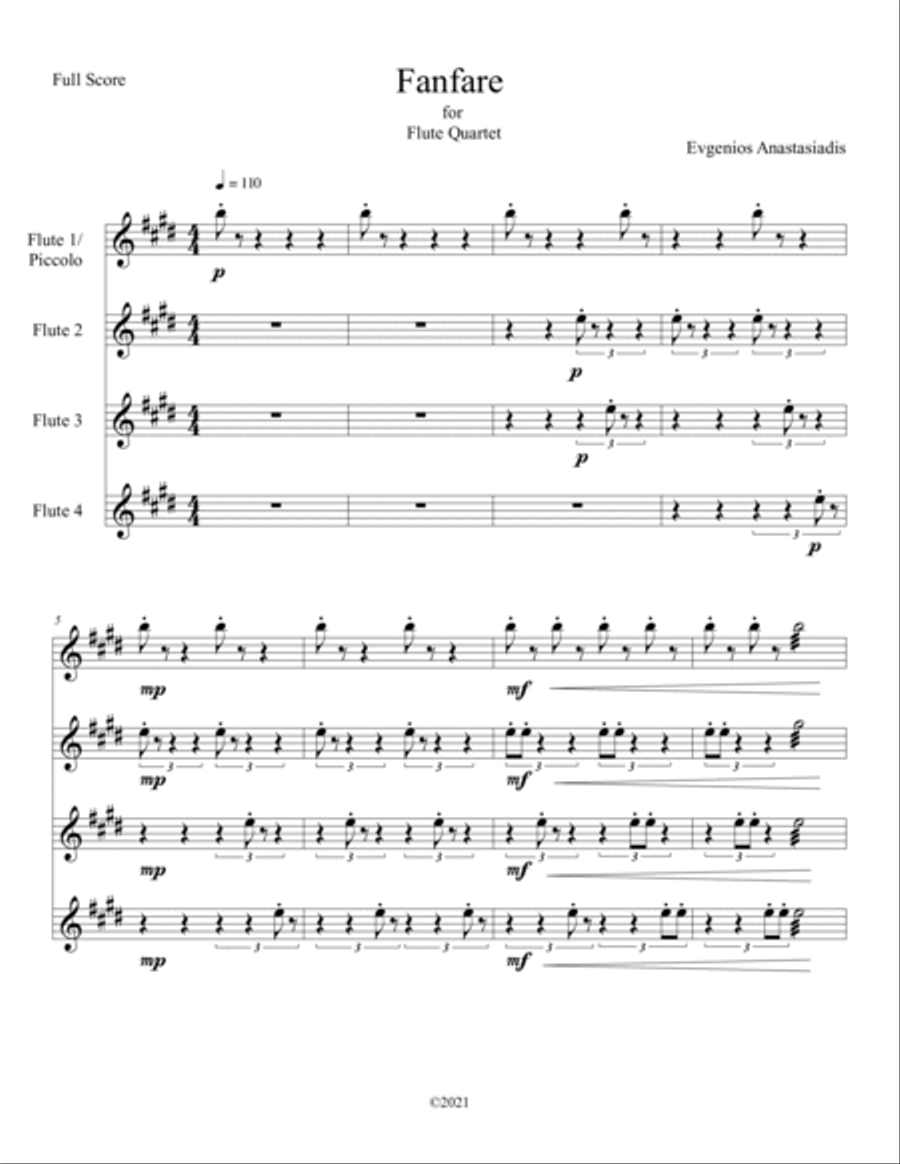 Fanfare - for Flute Quartet (2021) Flute Quartet scores gallery preview page 2