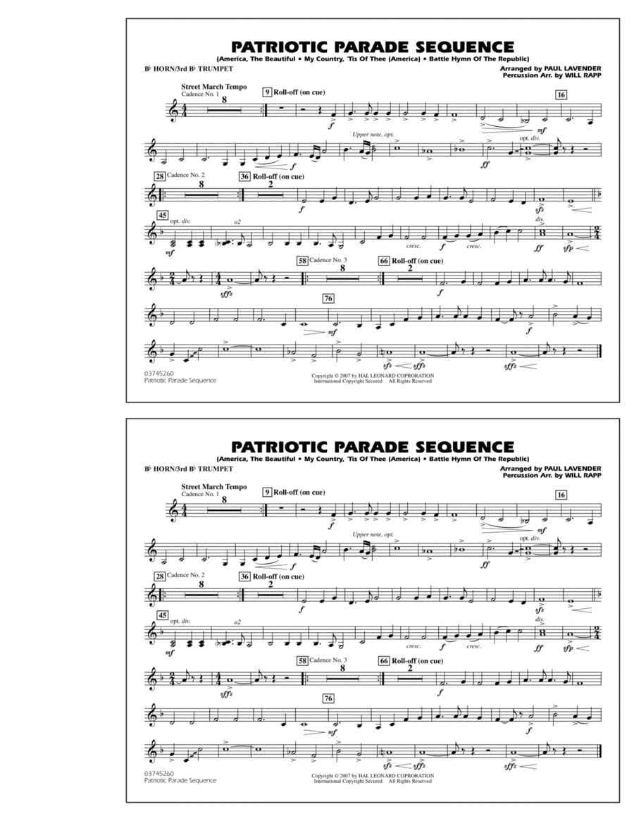 Patriotic Parade Sequence - Bb Horn/3rd Bb Tpt