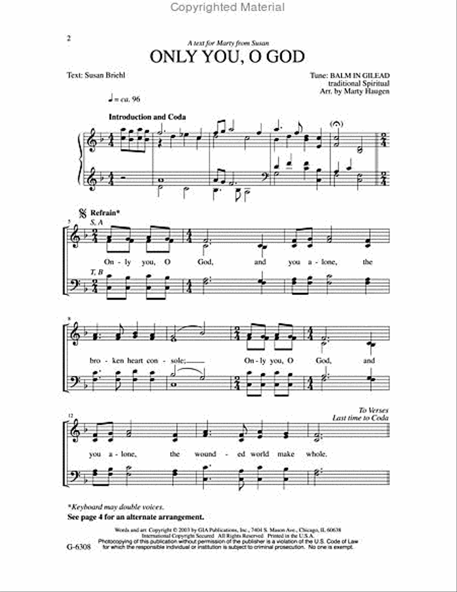 Only You, O God Only You, O God 4-Part scores gallery preview page 2