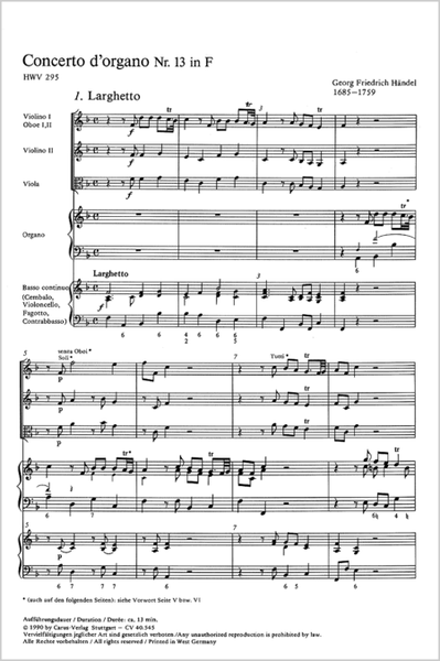 Handel: Concerti d'organo Nr. 13-16