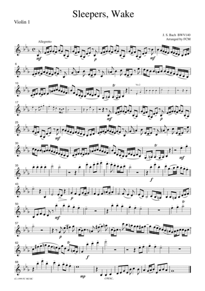 J.S.Bach Sleepers, Wake from BWV140, for string quartet, CB208 image number null