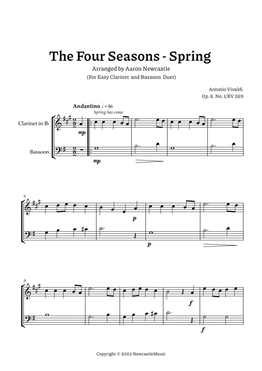 Vivaldi, Spring (The Four Seasons) — For Easy Clarinet and Bassoon Duet. Score and Parts image number null