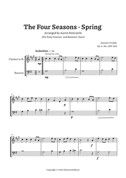 Vivaldi, Spring (The Four Seasons) — For Easy Clarinet and Bassoon Duet. Score and Parts image number null