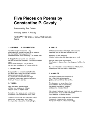Five Pieces on Poems by Constantine P. Cavafy