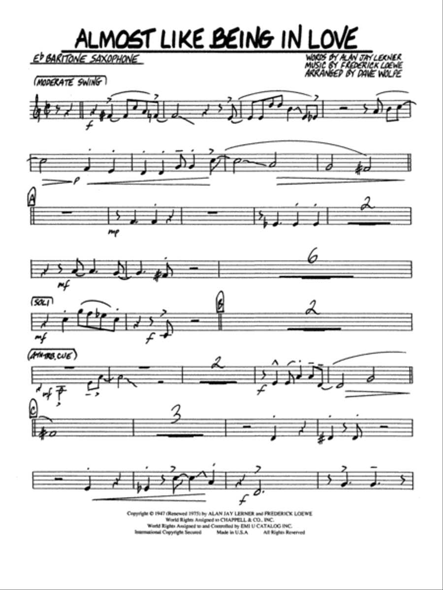 Almost Like Being in Love: E-flat Baritone Saxophone Jazz Ensemble scores gallery preview page 1