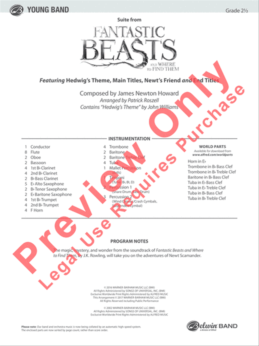 Suite from Fantastic Beasts and Where to Find Them Concert Band scores gallery preview page 2