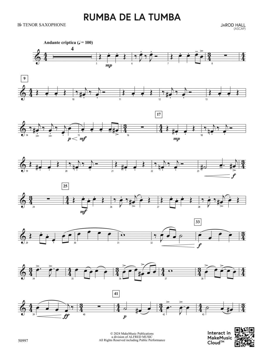 Rumba de la Tumba: B-flat Tenor Saxophone Concert Band scores gallery preview page 1
