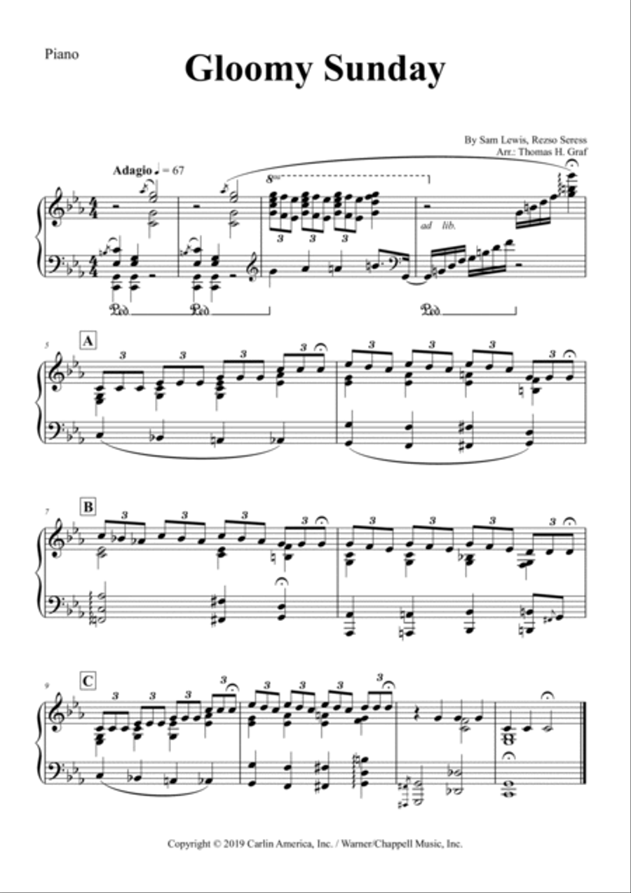 Gloomy Sunday Piano, Vocal, Guitar scores gallery preview page 4