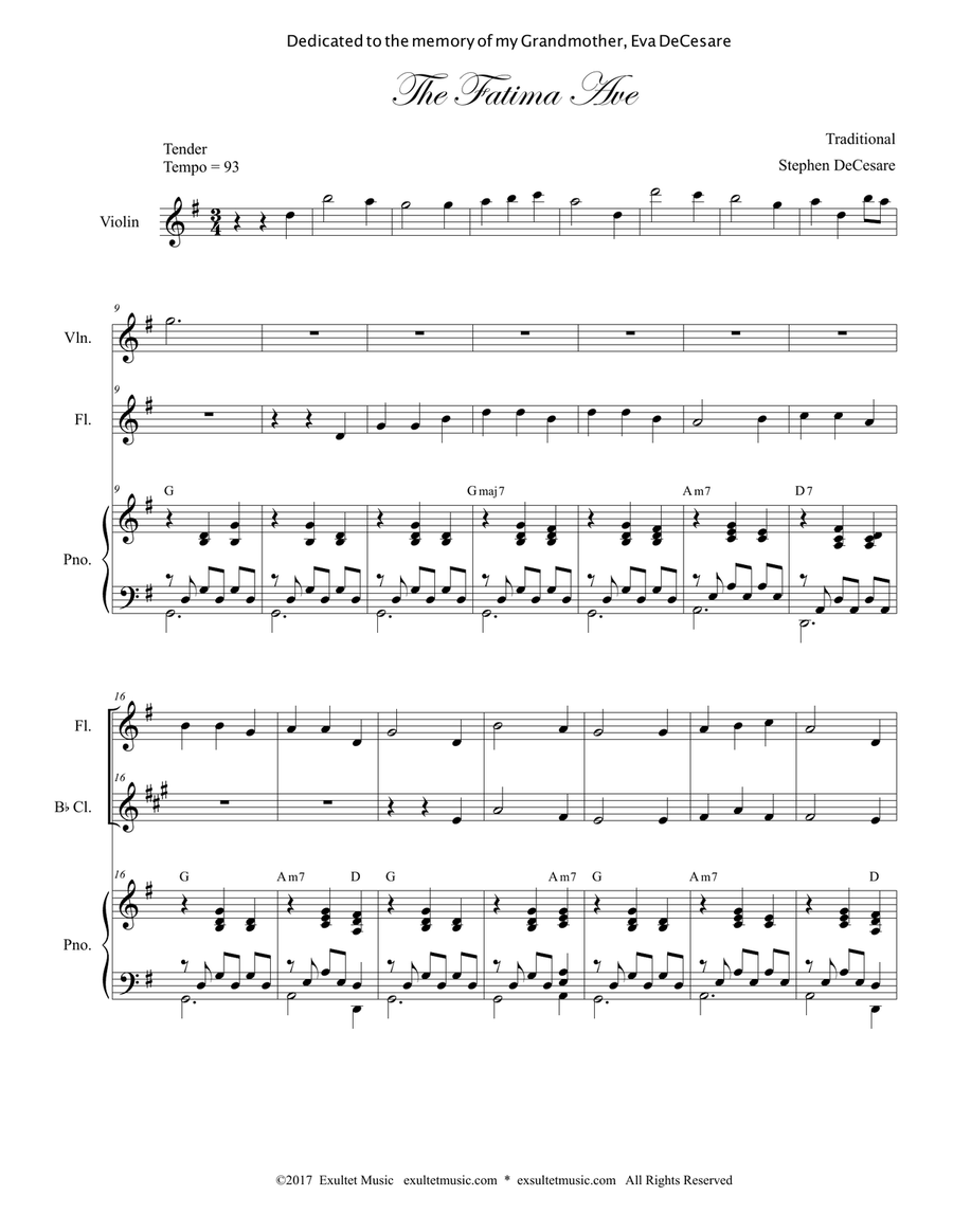 The Fatima Ave (Duet for Flute and Bb-Clarinet) Woodwind Duet scores gallery preview page 1