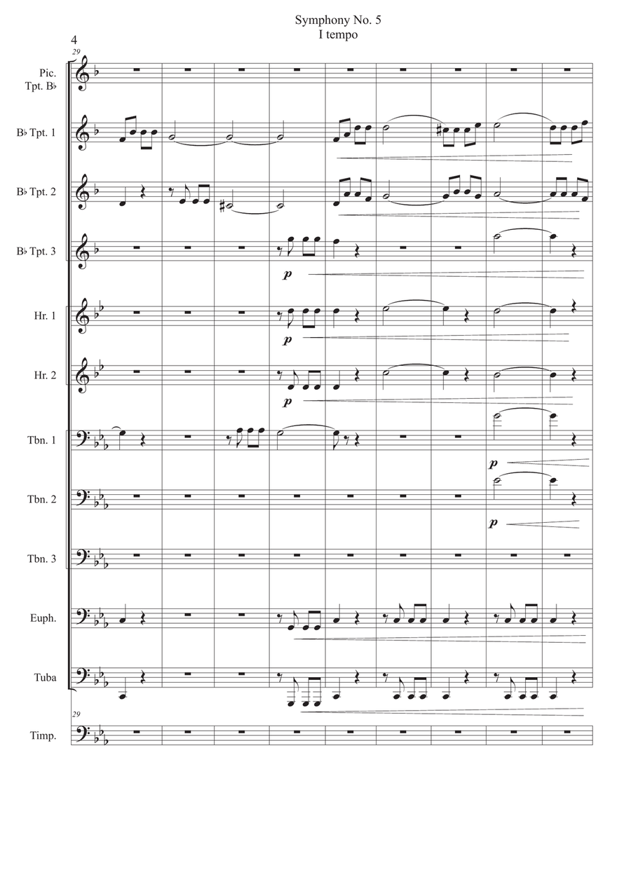 Beethoven Symphony No.5 (1st Movement) for Eleven Brass Ensemble and Timpani Brass Ensemble scores gallery preview page 5