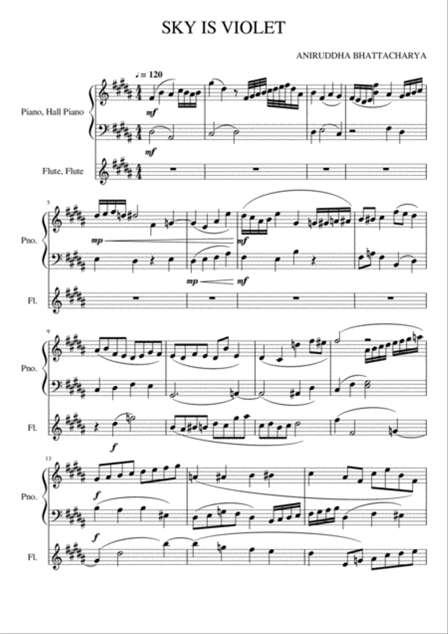 SKY IS VIOLET - A PIANO AND FLUTE DUO Small Ensemble scores gallery preview page 1