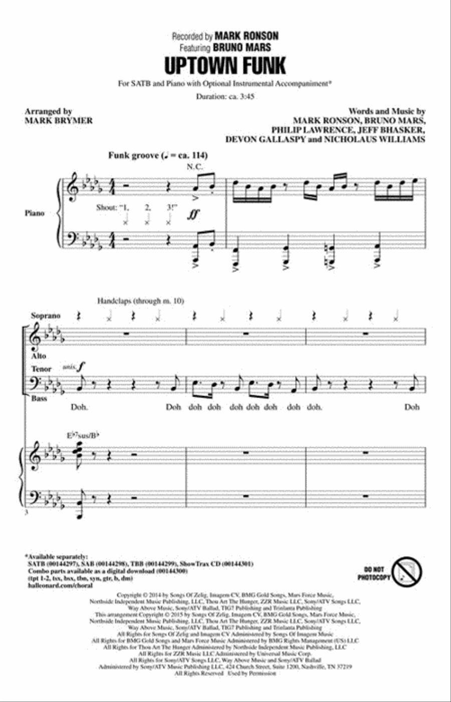 Uptown Funk! 4-Part scores gallery preview page 2