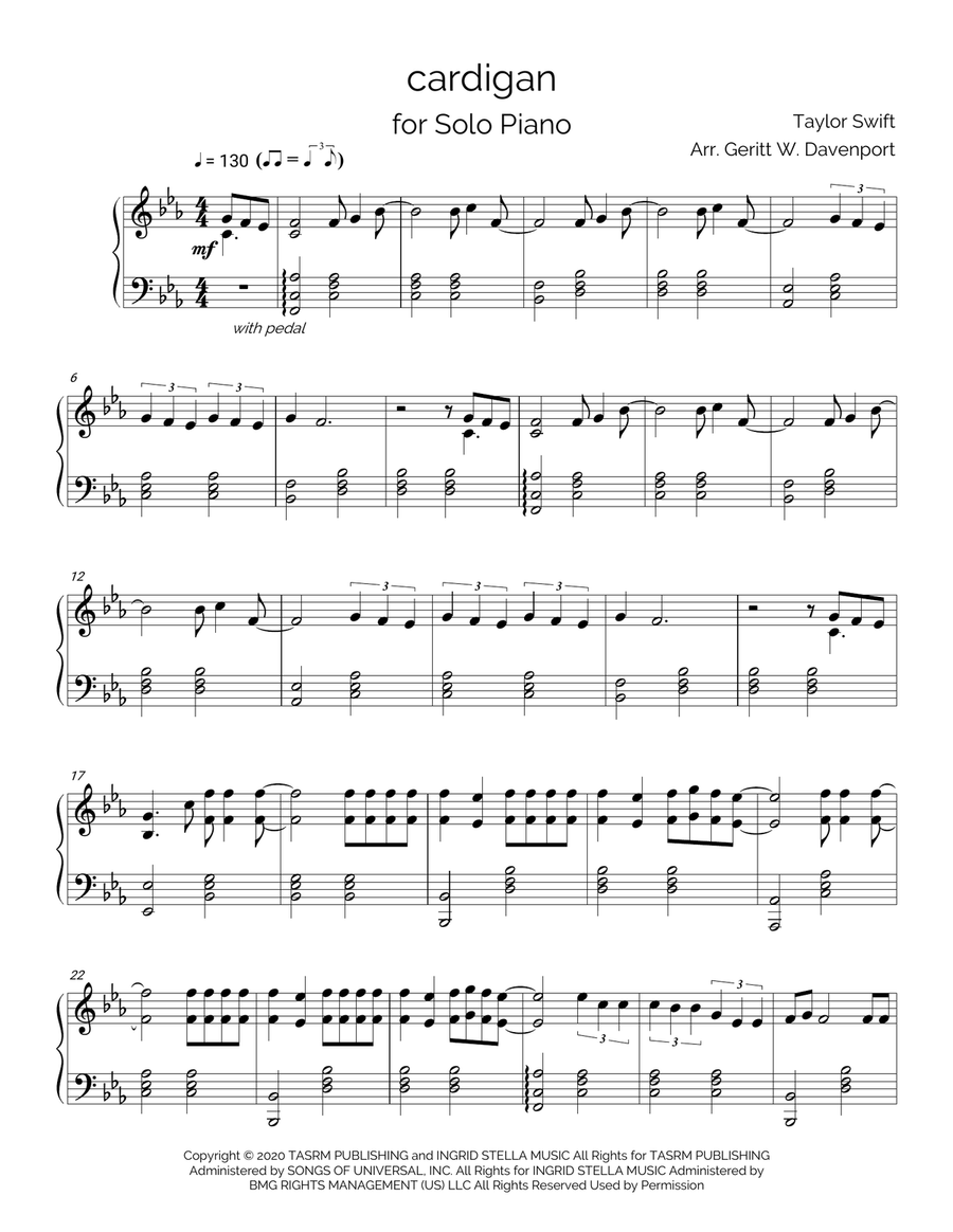Cardigan Piano Solo scores gallery preview page 1