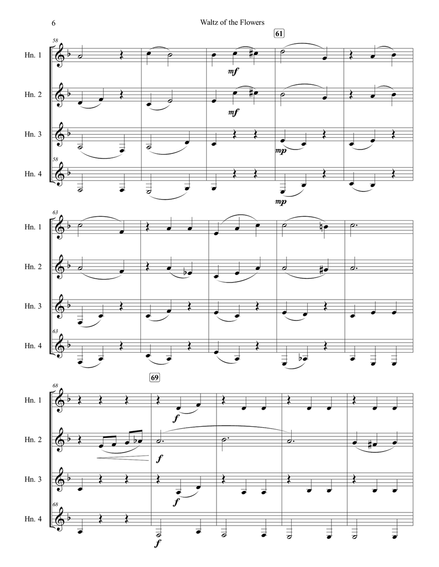 Waltz of the Flowers from The Nutcracker Suite for French Horn Quartet French Horn Quartet scores gallery preview page 6