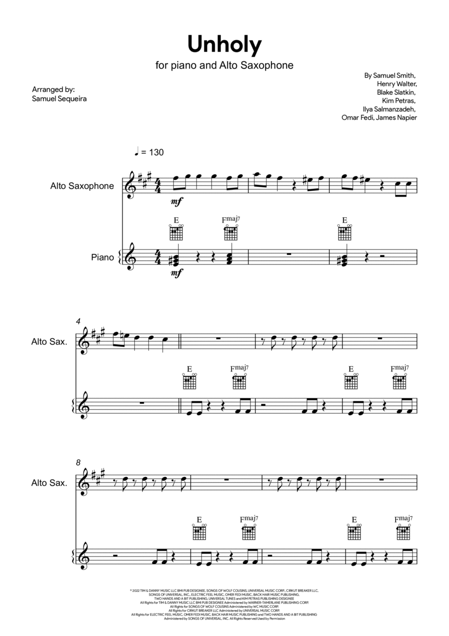Unholy Alto Saxophone scores gallery preview page 1