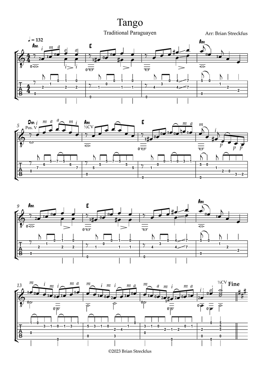 Tango (Traditional Paraguayen) Acoustic Guitar scores gallery preview page 1