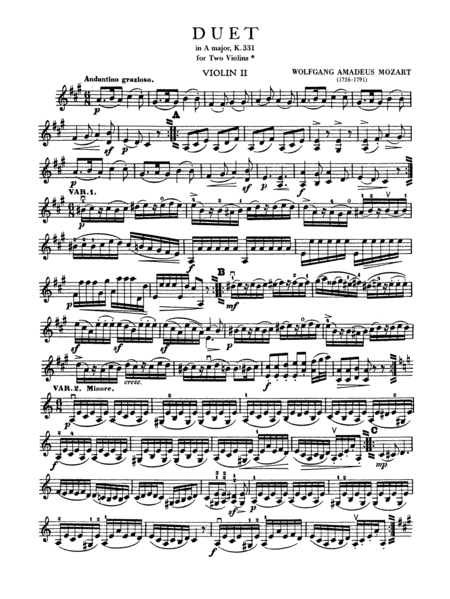 Duets After Piano Sonata In A Maj - 2 Violins