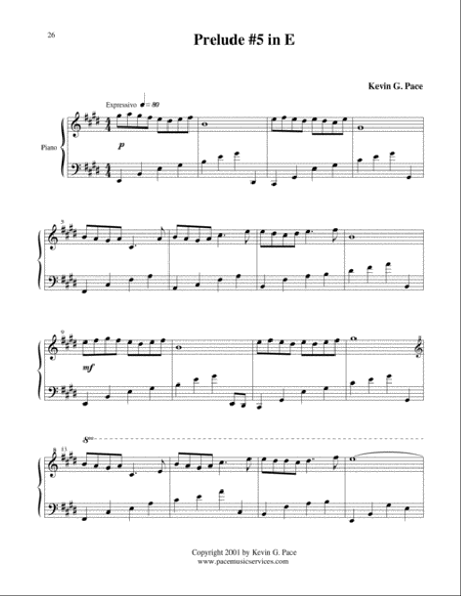 Prelude No. 5 in E - original piano solo Piano Solo scores gallery preview page 2