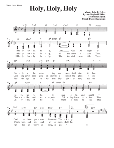 Holy, Holy, Holy (Key of Bb-B) Vocal Lead Sheet (3-parts)